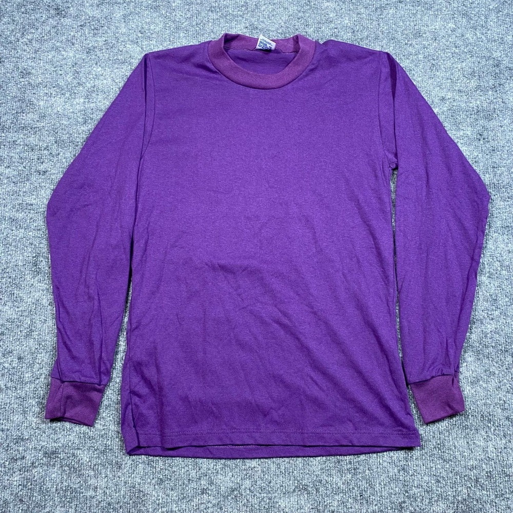 Vintage Russell Athletic Long Sleeve Shirt Mens Small Purple Made in USA 90s Tee